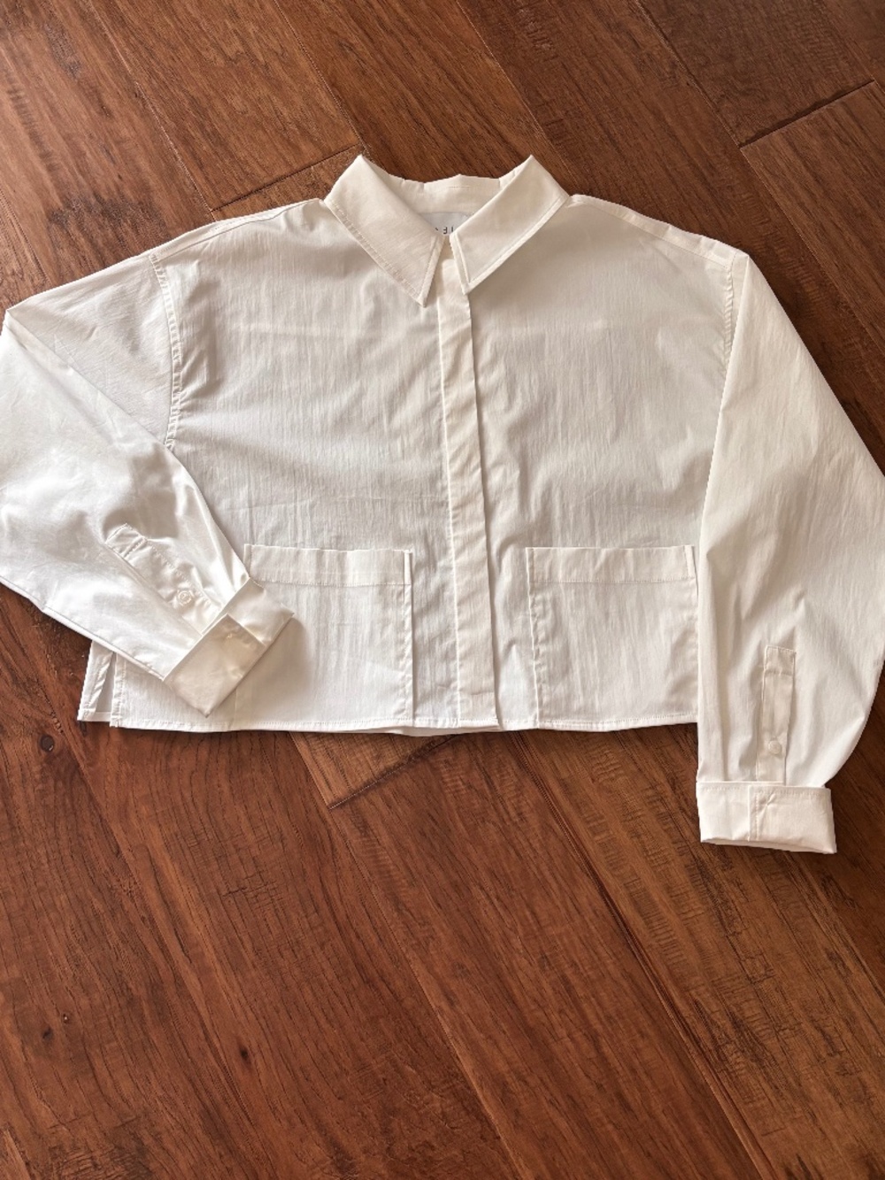 Mable White Boxy Cropped Button Down Top Shirt Women's Size Large